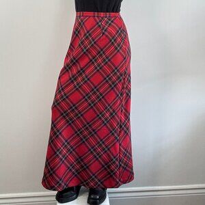 Vintage Red Plaid Maxi Skirt - Size M